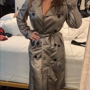 Dolce & Gabbana Leather Silver Trench Coat